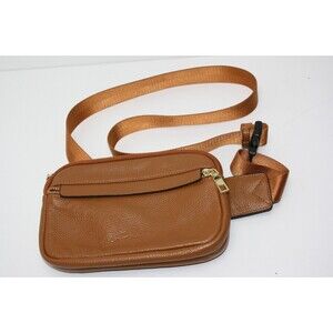 S-ZONE RFID Blocking Sling Bag Womens sz Small Cognac Brown Genuine Leather